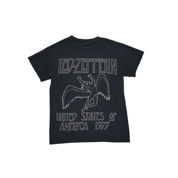 Vintage Led Zeppelin 1977 US Tour Tee – Black Rock Band T-Shirt (Size S) - Picture 1 of 6